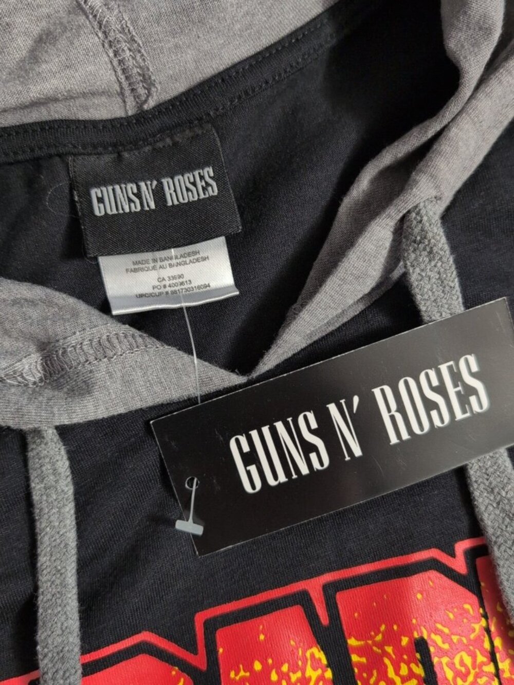NEW Guns n' Roses Men's Two-Tone Long Sleeve Hooded Graphic Top sz L Black/Grey - Picture 5 of 8